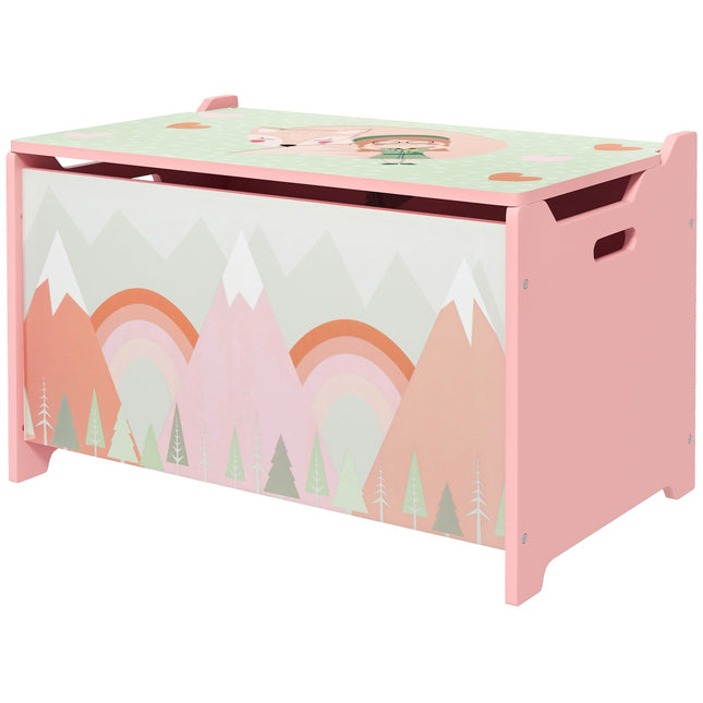 Toy Storage Box with Lid, Safety Hinge, Animal Design, 60x37x39 cm, Pink