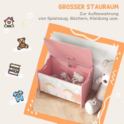 Toy Storage Box with Lid, Safety Hinge, Animal Design, 60x37x39 cm, Pink