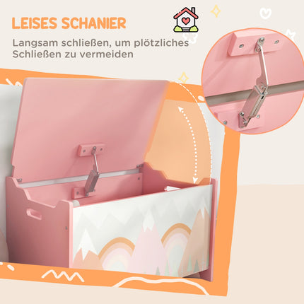 Toy Storage Box with Lid, Safety Hinge, Animal Design, 60x37x39 cm, Pink