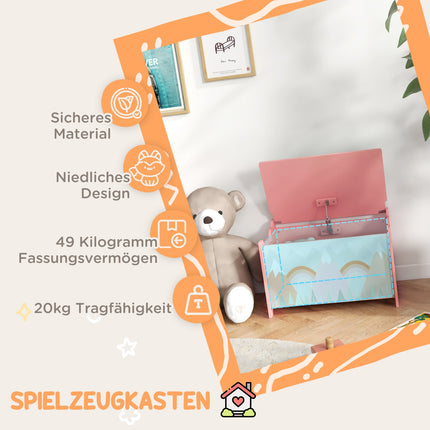 Toy Storage Box with Lid, Safety Hinge, Animal Design, 60x37x39 cm, Pink