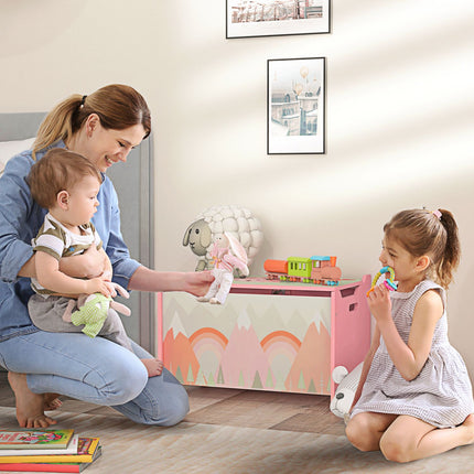 Toy Storage Box with Lid, Safety Hinge, Animal Design, 60x37x39 cm, Pink