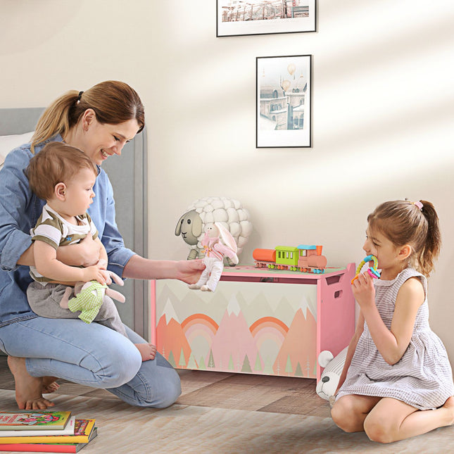 Toy Storage Box with Lid, Safety Hinge, Animal Design, 60x37x39 cm, Pink