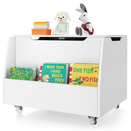 Toy Storage Organizer with Wheels, Bookshelf, Flip-Top Lid