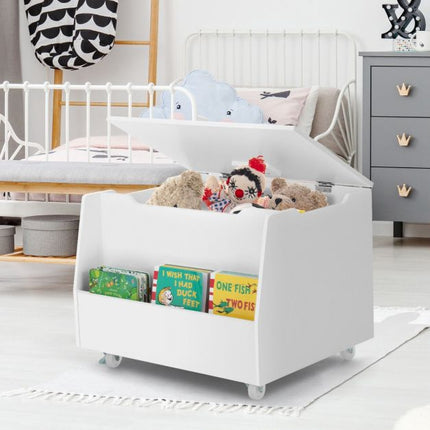 Toy Storage Organizer with Wheels, Bookshelf, Flip-Top Lid