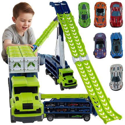 Toy Truck with Slide and 6 Metal Cars Set