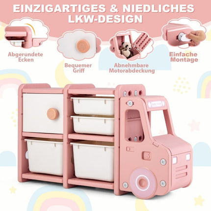 Toy shelf 2 levels children's shelf with drawers and storage boxes 110 x 32 x 66 cm pink