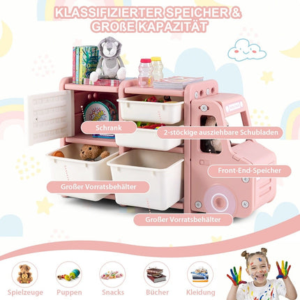 Toy shelf 2 levels children's shelf with drawers and storage boxes 110 x 32 x 66 cm pink