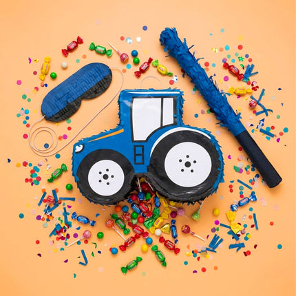Tractor Piñata Set – Includes Bat and Blindfold Mask