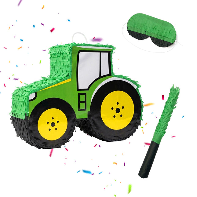 Tractor Piñata Set with Stick & Mask – Green
