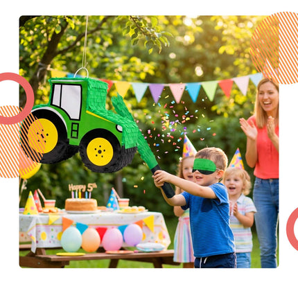 Tractor Piñata Set with Stick & Mask – Green