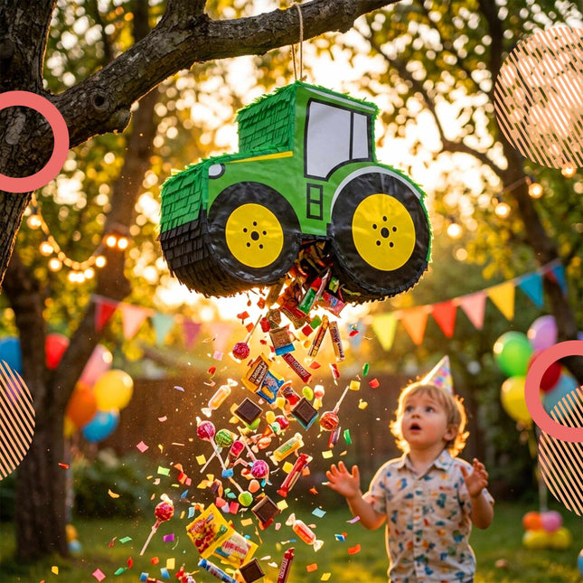 Tractor Piñata Set with Stick & Mask – Green
