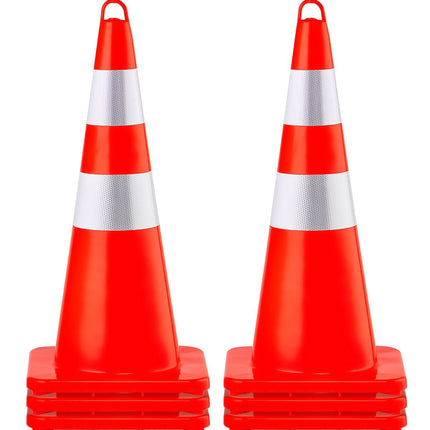 Traffic Cones 6 Pack, 28 Inch PVC with Reflective Collar