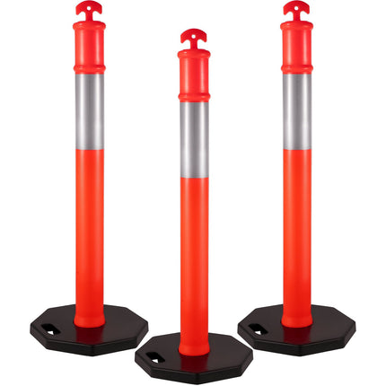 Traffic Delineator Posts, 44-Inch, Rubber Base, 3-Pack
