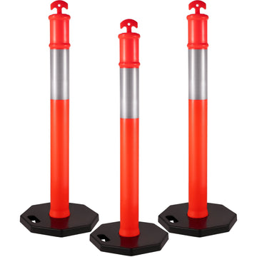 Traffic Delineator Posts, 44-Inch, Rubber Base, 3-Pack