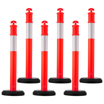 Traffic Delineator Posts, 6 Pack, 1140 mm, Reflective, Fillable Base