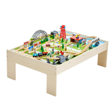 Train Table Set, 120-Piece Wooden, Reversible Top, Storage Bin