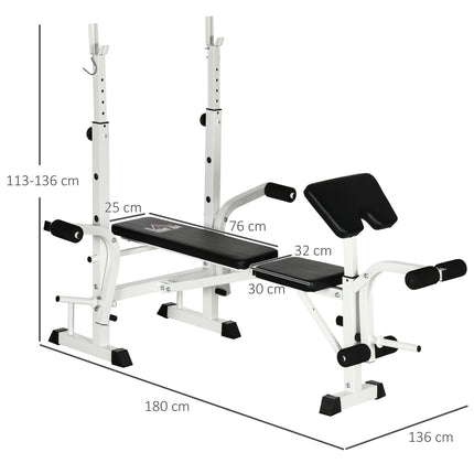 Weight bench with leg press & dumbbell, armrest, black and white
