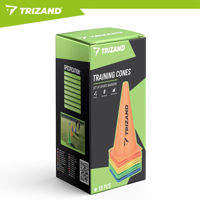 Trainingskegels, 10 stuks, 23 cm, flexibel plastic, meerkleurig