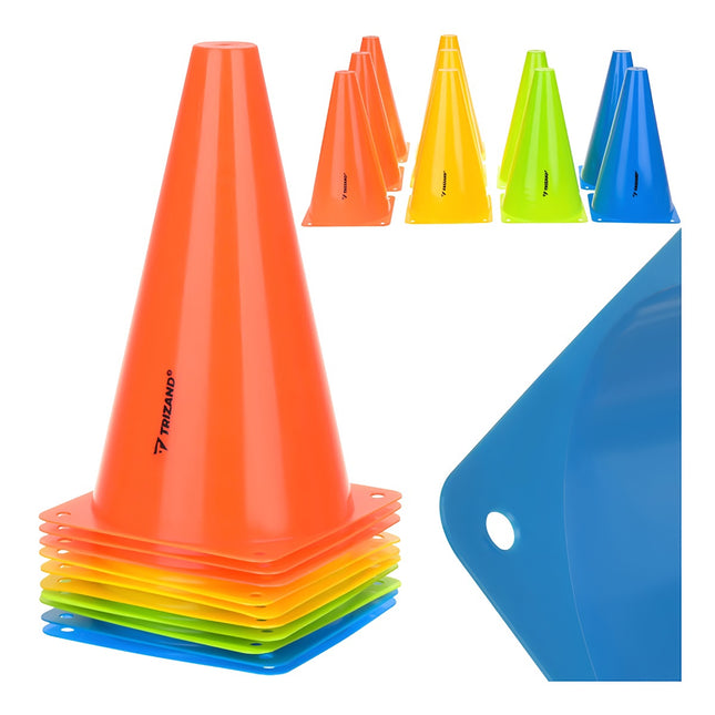 Trainingskegels, 10 stuks, 23 cm, flexibel plastic, meerkleurig