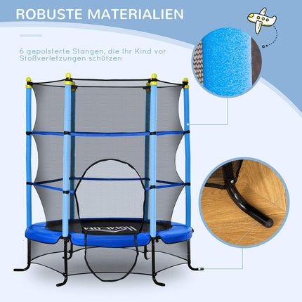 Children's trampoline 163 cm with safety net - steel blue