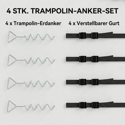 Trampoline Anchor Set, 4 Spiral Stakes, Adjustable Straps