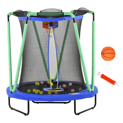 Children's trampoline with safety net & basketball hoop, 140 cm