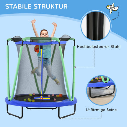 Children's trampoline with safety net & basketball hoop, 140 cm