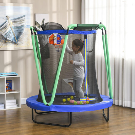 Children's trampoline with safety net & basketball hoop, 140 cm