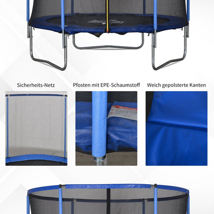 Indoor/outdoor trampoline with safety net, 113.6 kg limit
