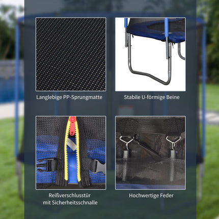 Indoor/outdoor trampoline with safety net, 113.6 kg limit