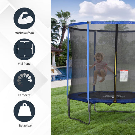 Indoor/outdoor trampoline with safety net, 113.6 kg limit