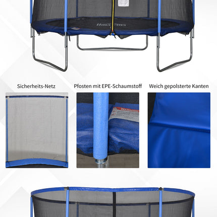 Fitness trampoline with safety net, blue/black, Ø305 cm