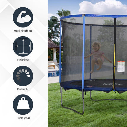 Fitness trampoline with safety net, blue/black, Ø305 cm