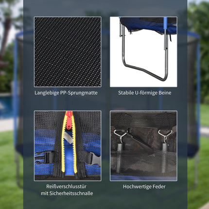 Fitness trampoline with safety net, blue/black, Ø305 cm