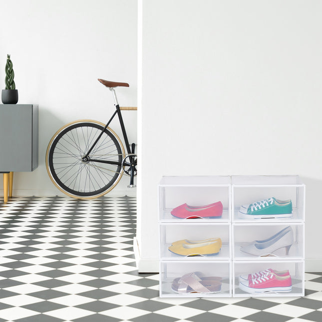 Transparent Shoe Boxes with Doors, 6-Pack Stackable