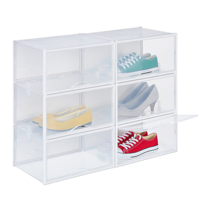 Transparent Shoe Boxes with Doors, 6-Pack Stackable