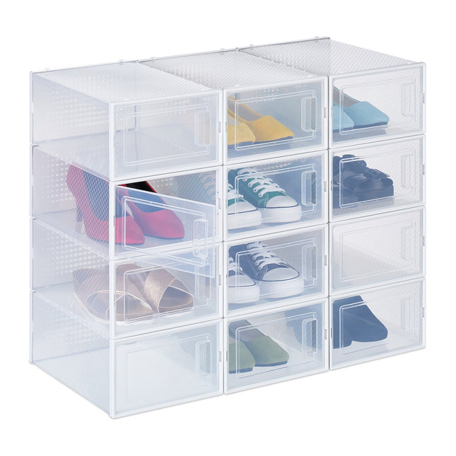 Transparent Shoe Storage Boxes, Set of 12