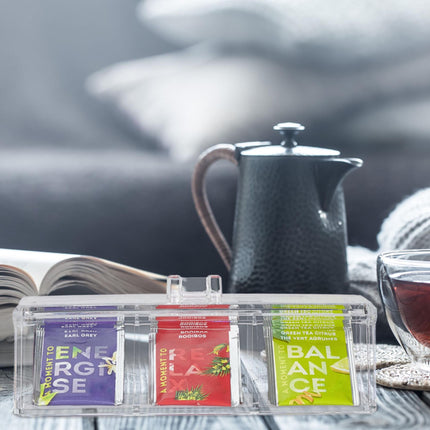 Transparent tea box with 3 compartments