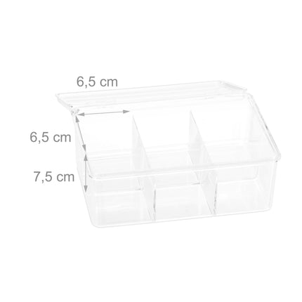 Transparent tea box with 6 compartments
