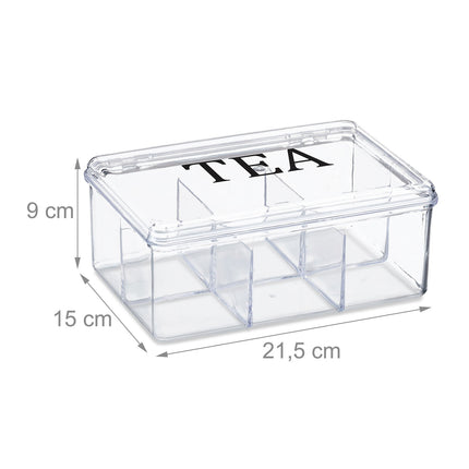 Transparent tea box with 6 compartments