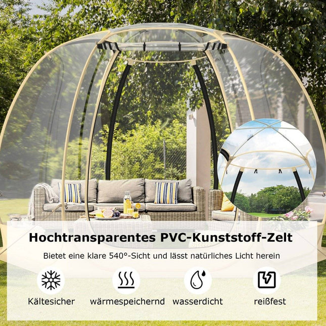 Transparent tent pop up tent for 6-10 people with 2 large rolling doors foldable sports tent