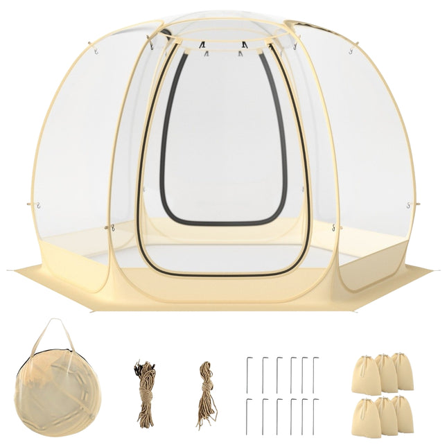 Transparent tent pop up tent for 6-10 people with 2 large rolling doors foldable sports tent