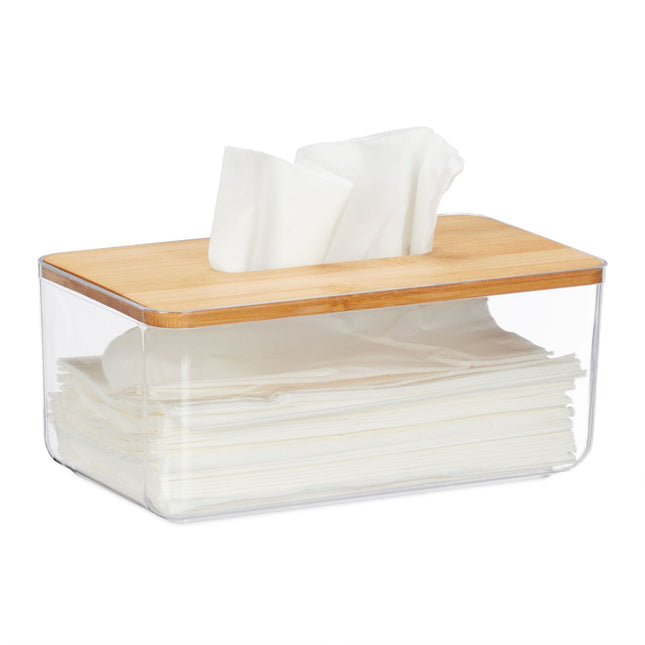 Transparent tissue box with bamboo lid