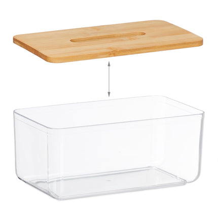 Transparent tissue box with bamboo lid