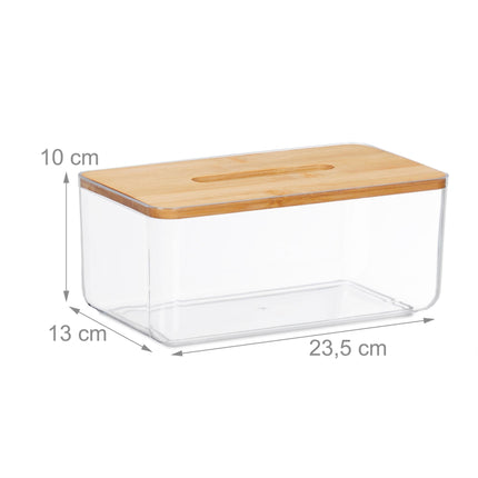 Transparent tissue box with bamboo lid