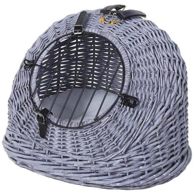 Wicker pet carrier - Grey, 47x35x35 cm