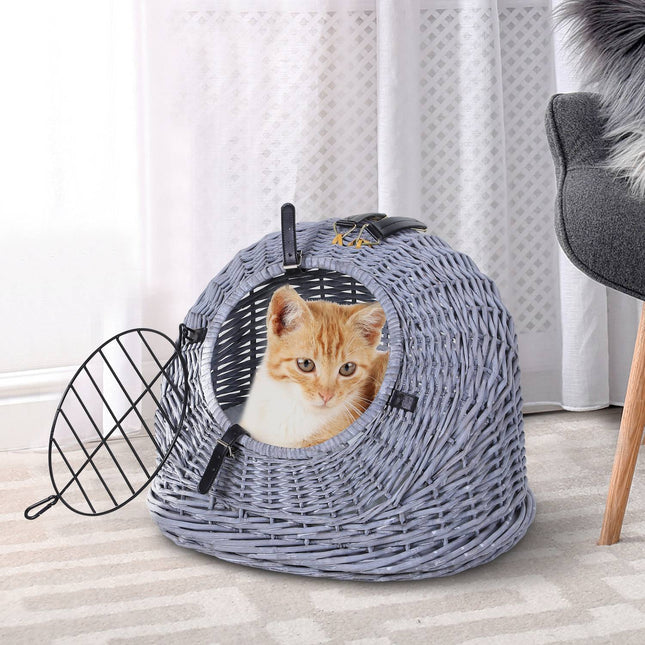 Wicker pet carrier - Grey, 47x35x35 cm