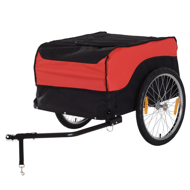 Red-black bicycle cargo trailer, transport storage