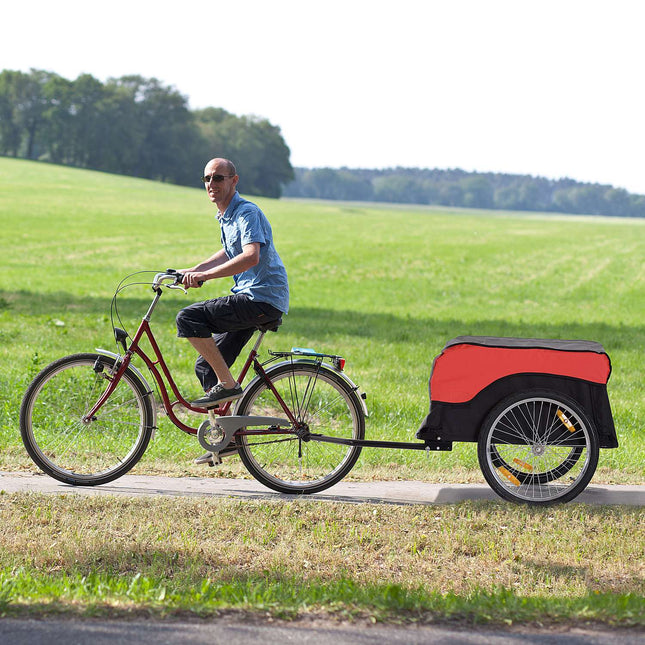 Red-black bicycle cargo trailer, transport storage