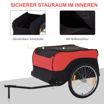 Red-black bicycle cargo trailer, transport storage